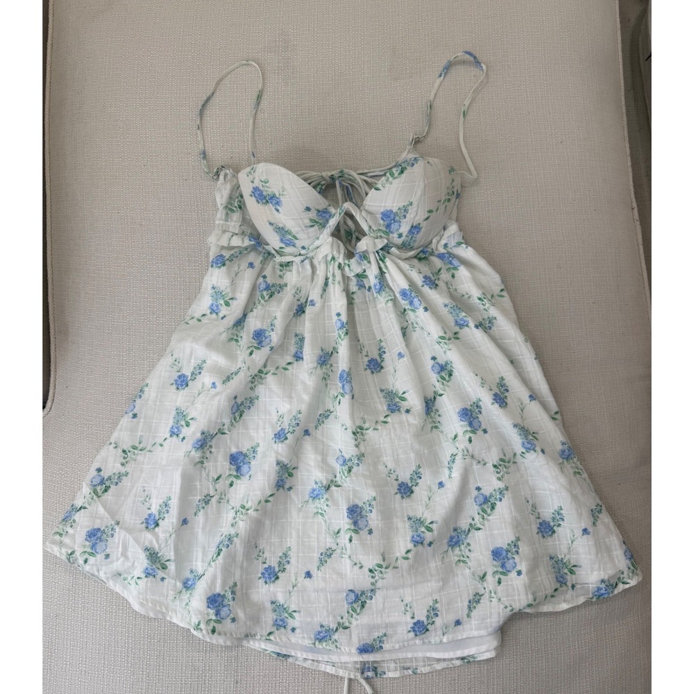 Sky to Moon Dress Womens Medium Floral Mini Padded Cups Tie Back Excellent